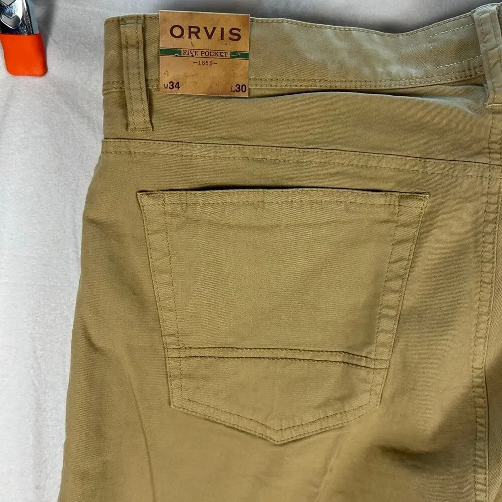 NWT Orvis Five-Pocket Stretch Twill Pants – Desert Khaki W34 L30 – MSRP $109